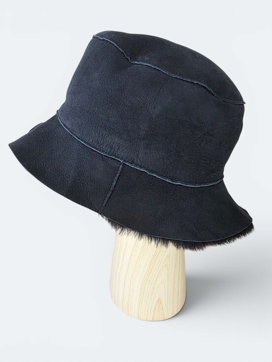 Owen Barry Luxury Black Real Sheepskin Shearling Bucket Hat Made in UK main image 11